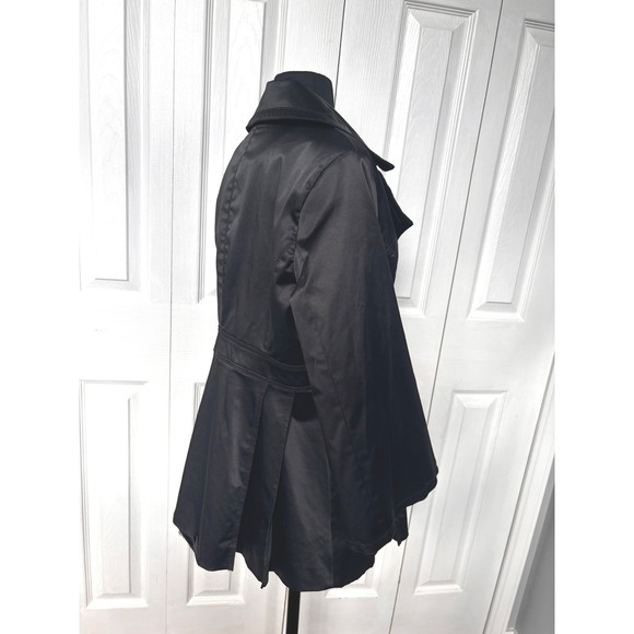 Cato Black Satin Trench Coat 3/4 Sleeve Button Front Jacket Size M Classic - Picture 3 of 12